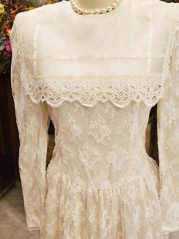 VINTAGE GUNNE SAX JESSICA MCCLINTOCK LACE APPLIQUE SATIN AND ORGANZA DRESS W HUGE COLLAR VINTAGE LACE DRESS WEDDING DRESS GUNNE SAX DRESS