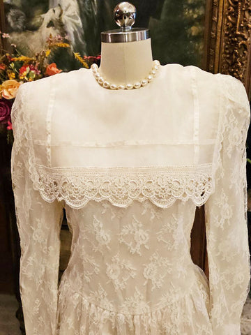 VINTAGE GUNNE SAX JESSICA MCCLINTOCK LACE APPLIQUE SATIN AND ORGANZA DRESS W HUGE COLLAR VINTAGE LACE DRESS WEDDING DRESS GUNNE SAX DRESS