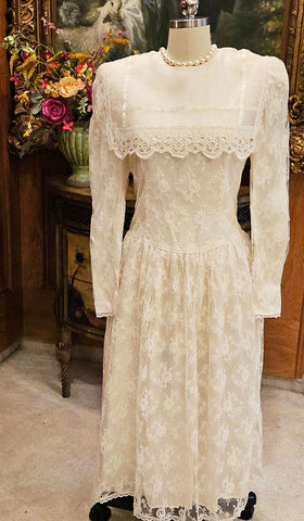 VINTAGE GUNNE SAX JESSICA MCCLINTOCK LACE APPLIQUE SATIN AND ORGANZA DRESS W HUGE COLLAR VINTAGE LACE DRESS WEDDING DRESS GUNNE SAX DRESS