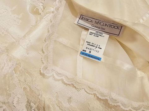 VINTAGE GUNNE SAX JESSICA MCCLINTOCK LACE APPLIQUE SATIN AND ORGANZA DRESS W HUGE COLLAR VINTAGE LACE DRESS WEDDING DRESS GUNNE SAX DRESS