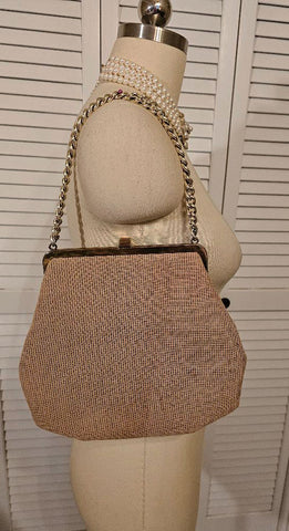 VINTAGE 50S 60S 70S SOURE NEW YORK BEADED PURSE HANDBAG LEAF ACCENTS PURSE 1950S PURSE SHOULDER BAG SHOULDER PURSE DESIGNER BAG