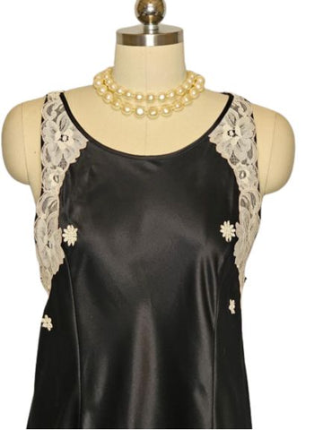 VINTAGE JUDITH HART BLACK SATIN SHEER ILLUSION BACK NIGHTGOWN