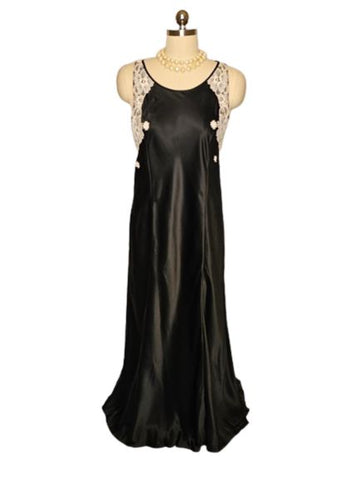 VINTAGE JUDITH HART BLACK SATIN SHEER ILLUSION BACK NIGHTGOWN