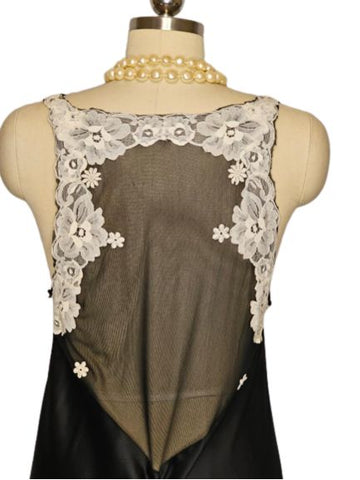 VINTAGE JUDITH HART BLACK SATIN SHEER ILLUSION BACK NIGHTGOWN