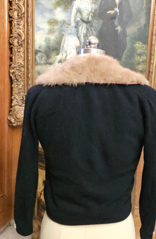 VINTAGE STYLED BY KHANDUR CASHMERE AND MINK EVENING SWEATER PEARL RHINESTONE METAL CLASP