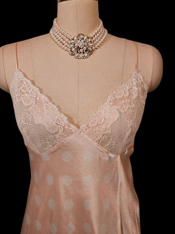 VINTAGE MADE IN ITALY LA PERLA SLIPPY SMOOTH SATIN AND LACE NIGHTGOWN IN POWDER PINK