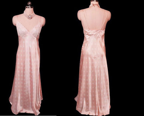 VINTAGE MADE IN ITALY LA PERLA SLIPPY SMOOTH SATIN AND LACE NIGHTGOWN IN POWDER PINK