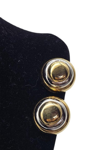 VINTAGE DESIGNER LANVIN PARIS GOLD TONE BEEHIVE CLIP ON SIGNATURE EARRINGS