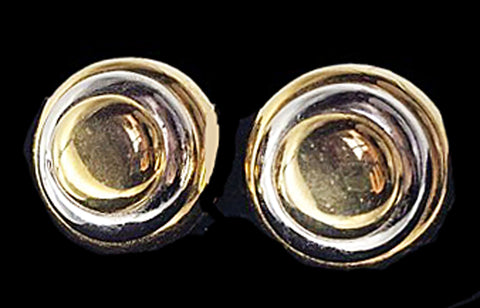 VINTAGE DESIGNER LANVIN PARIS GOLD TONE BEEHIVE CLIP ON SIGNATURE EARRINGS