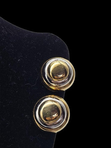 VINTAGE DESIGNER LANVIN PARIS GOLD TONE BEEHIVE CLIP ON SIGNATURE EARRINGS
