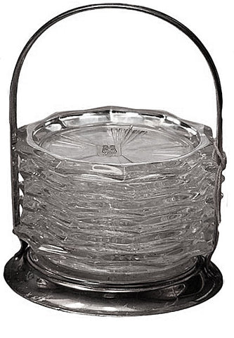 VINTAGE NEW WITH TAG LEONARDO GLASS & SILVERPLATED COASTER & CADDY SET MADE IN SHEFFIELD ENGLAND AND FRANCE - (7 PIECE SET)