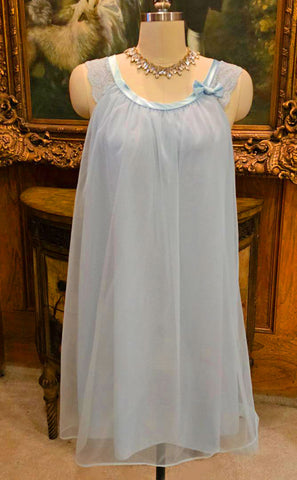VINTAGE LORRAINE DOUBLE NYLON NIGHTGOWN WITH SATIN BOW