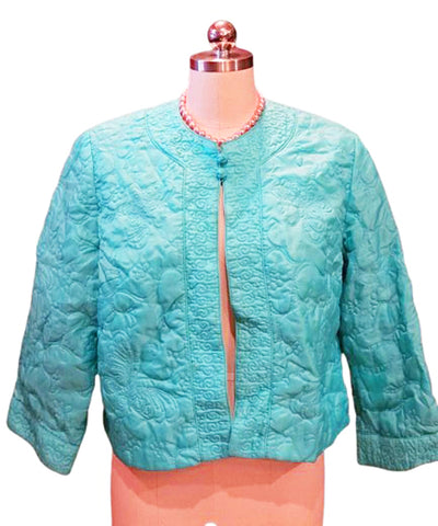 VINTAGE MARSHALL FIELD QUILTED BED JACKET IN  TURQUOISE MADE IN HONG KONG