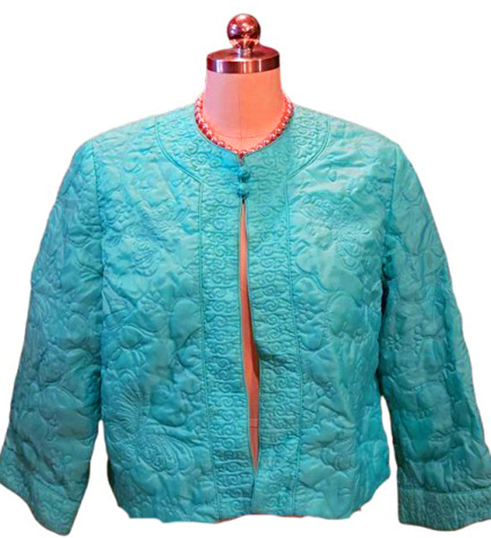 VINTAGE MARSHALL FIELD QUILTED BED JACKET IN TURQUOISE MADE