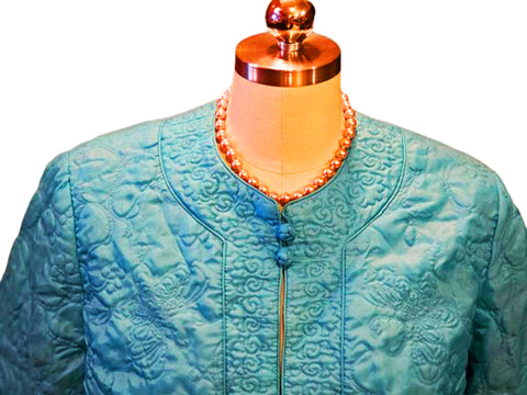 VINTAGE MARSHALL FIELD QUILTED BED JACKET IN  TURQUOISE MADE IN HONG KONG