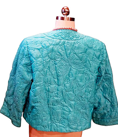 VINTAGE MARSHALL FIELD QUILTED BED JACKET IN  TURQUOISE MADE IN HONG KONG
