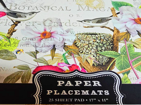 MICHAEL DESIGN WORKS LUSH BOTANICAL MAGICAL GARDEN PAPER PLACEMATS FLORAL BIRDS BUMBLEBEE PLUS BONUS!