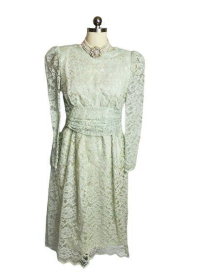 VINTAGE 1960S FANCY MINT GREEN LACE DRESS WITH CUMMERBUND IN SEA FOA Vintage Clothing & Fashions | Midnight Glamour VINTAGE 1960S FANCY MINT GREEN LACE DRESS WITH CUMMERBUND IN SEA FOA Vintage Clothing & Fashions | Midnight Glamour