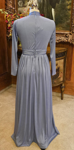VINTAGE MISS ELLIETTE RUCHED EVENING GOWN IN DEEP PERIWINKLE VINTAGE EVENING GOWN DESIGNER EVENING GOWN