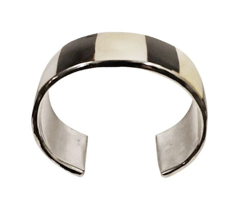 VINTAGE MOTHER OF PEARL SILVER-TONE METAL CUFF BRACELET