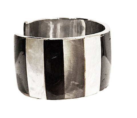VINTAGE MOTHER OF PEARL SILVER-TONE METAL CUFF BRACELET