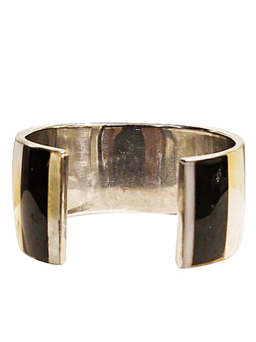 VINTAGE MOTHER OF PEARL SILVER-TONE METAL CUFF BRACELET