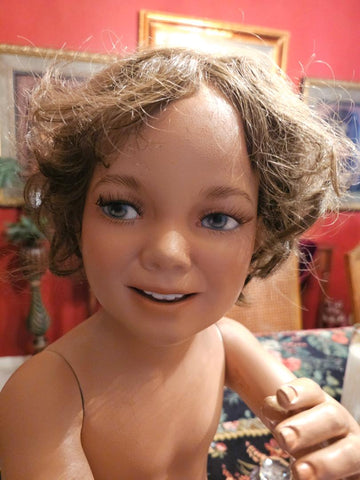 RARE VINTAGE HINDSGUAL LITTLE GIRL TODDLER MANNEQUIN MADE IN DENMARK WITH CLOTHES AND HAIR PIECE