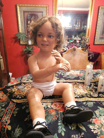 RARE VINTAGE HINDSGUAL LITTLE GIRL TODDLER MANNEQUIN MADE IN DENMARK WITH CLOTHES AND HAIR PIECE
