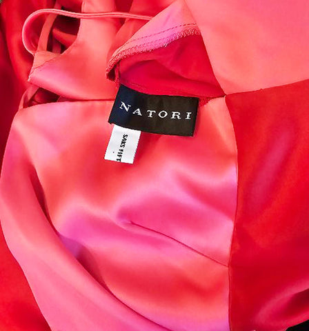 VINTAGE NATORI SAKS FIFTH AVENUE HOT PINK AND RED SATINY NIGHTGOWN WITH A BEAUTIFUL BACK