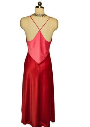 VINTAGE NATORI SAKS FIFTH AVENUE HOT PINK AND RED SATINY NIGHTGOWN WITH A BEAUTIFUL BACK