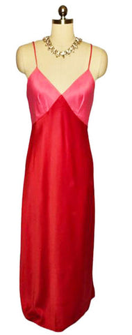 VINTAGE NATORI SAKS FIFTH AVENUE HOT PINK AND RED SATINY NIGHTGOWN WITH A BEAUTIFUL BACK