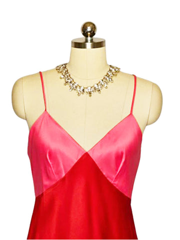 VINTAGE NATORI SAKS FIFTH AVENUE HOT PINK AND RED SATINY NIGHTGOWN WITH A BEAUTIFUL BACK