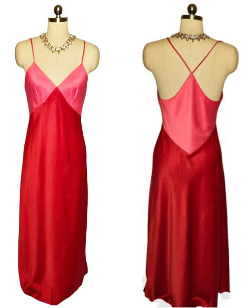 VINTAGE NATORI SAKS FIFTH AVENUE HOT PINK AND RED SATINY NIGHTGOWN WITH A BEAUTIFUL BACK