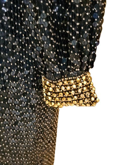 slim fit dress slacks VINTAGE GLAMOROUS OLEG CASSINI BLACK TIE SILK NAVY SEQUIN GOLD BEADED –  Vintage Clothing & Fashions