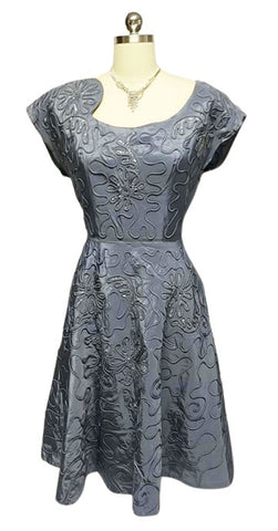 EXQUISITE VINTAGE  '40s AN ORIGINAL PARNES FEINSTEIN SPARKLING SEQUIN & SOUTACHE TAFFETA COCKTAIL EVENING DRESS WITH METAL ZIPPER