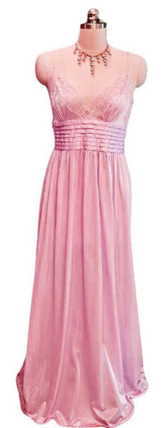 VINTAGE LILY OF FRANCE ROSA PULEO SZULE LACE PLEATED NIGHTGOWN W BEAUTIFUL OPEN BACK IN JUNGLE ORCHID