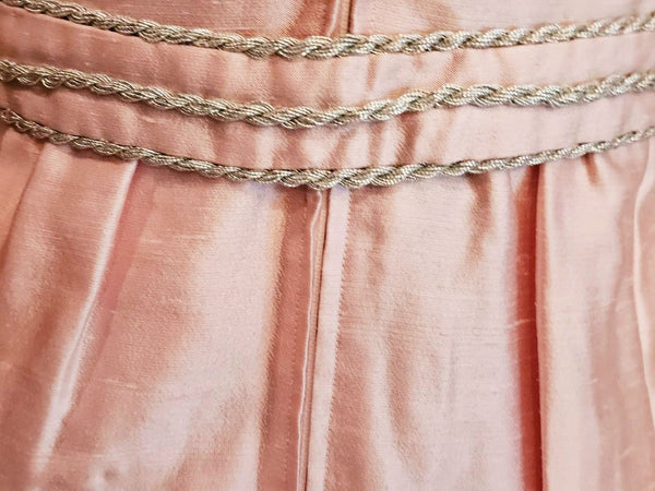 VINTAGE 1960s SILK SHANTUNG JEWELED RHINESTONE FAUX PEARLS BRAID