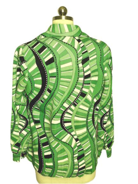 VINTAGE 60S PY KETTES LIME, BLACK AND WHITE ABSTRACT TOP GREEN TOP