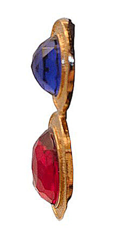 VINTAGE 1980s ROYAL BLUE AND RUBY RED MULTI-FACETED DOME SHAPE RHINESTONE DANGLE EARRINGS