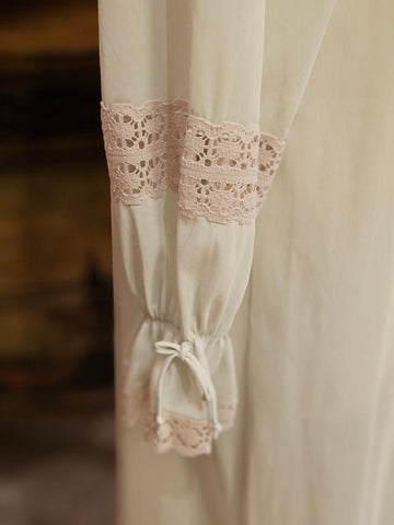 VINTAGE 1950S 1960S ECRU COTTON LACE NYLON NIGHTGOWN WITH LARGE LACE SLEEVES IN NEPTUNE GREEN