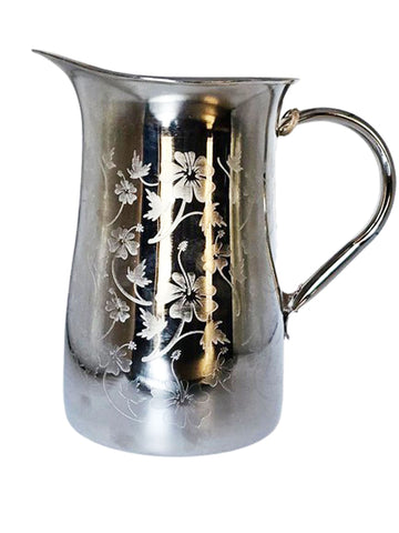 NEW WITH TAG - SILVER TONE METAL FLORAL & LEAF DESIGN PITCHER