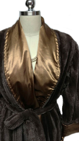 OPULENT SWANKIE BLANKIE FAUX MINK & BRONZE SATIN ROBE - SIZE MEDIUM - WOULD MAKE A WONDERFUL CHRISTMAS OR BIRTHDAY PRESENT!