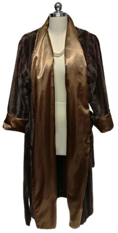 OPULENT SWANKIE BLANKIE FAUX MINK & BRONZE SATIN ROBE - SIZE MEDIUM - WOULD MAKE A WONDERFUL CHRISTMAS OR BIRTHDAY PRESENT!