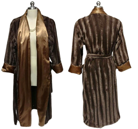 OPULENT SWANKIE BLANKIE FAUX MINK & BRONZE SATIN ROBE - SIZE MEDIUM - WOULD MAKE A WONDERFUL CHRISTMAS OR BIRTHDAY PRESENT!