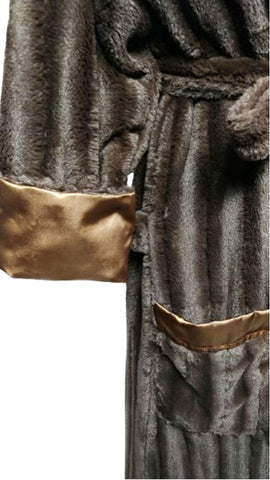 OPULENT SWANKIE BLANKIE FAUX MINK & BRONZE SATIN ROBE - SIZE MEDIUM - WOULD MAKE A WONDERFUL CHRISTMAS OR BIRTHDAY PRESENT!