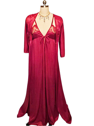 VINTAGE TEXSHEEN LACE PEIGNOIR AND NIGHTGOWN SET IN A SHADE OF AUTUMN LEAVES PEIGNOIR SET
