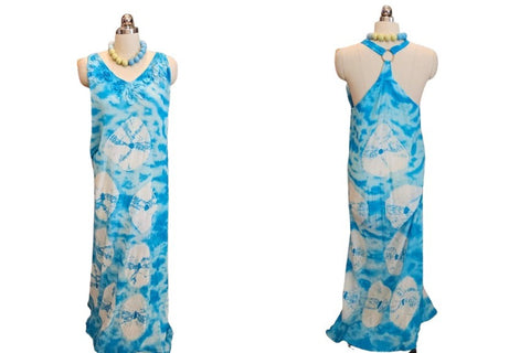 NEW - TIE-DYED PLEATED CAFTAN POOL DRESS BEACH DRESS SWIMSUIT COVERUP TURQUOISE & WT