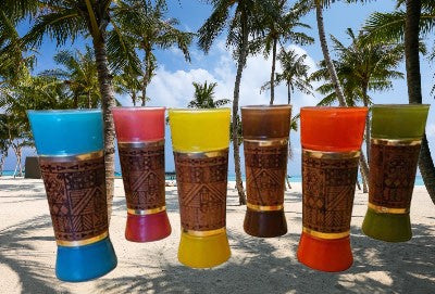 VINTAGE 1960s SIESTA WARE TIKI WOOD WRAPPED GLASSES (SET OF 6 GLASSES) TOM COLLINS SUMMER ICED TEA GLASSES ZOMBIE GLASSES