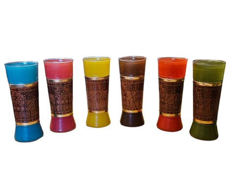 VINTAGE 1960s SIESTA WARE TIKI WOOD WRAPPED GLASSES (SET OF 6 GLASSES) TOM COLLINS SUMMER ICED TEA GLASSES ZOMBIE GLASSES