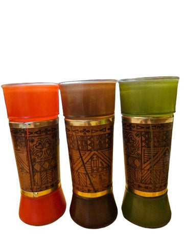 VINTAGE 1960s SIESTA WARE TIKI WOOD WRAPPED GLASSES (SET OF 6 GLASSES) TOM COLLINS SUMMER ICED TEA GLASSES ZOMBIE GLASSES